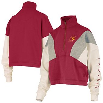 Women's Pressbox Cardinal USC Trojans Ferrara Color Block Quarter-Zip Sweatshirt