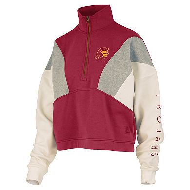 Women's Pressbox Cardinal USC Trojans Ferrara Color Block Quarter-Zip Sweatshirt