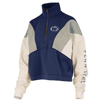 Women's Pressbox Navy Penn State Nittany Lions Ferrara Color Block Quarter-Zip Sweatshirt