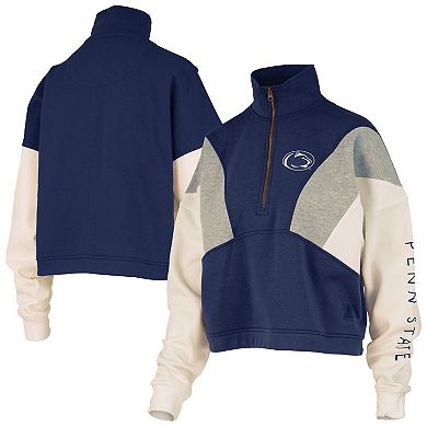 Women's Pressbox Navy Penn State Nittany Lions Ferrara Color Block Quarter-Zip Sweatshirt