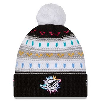 Women's New Era Black Miami Dolphins 2025 NFL Crucial Catch Cuffed Knit Hat with Pom