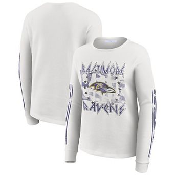 Women's WEAR by Erin Andrews White Baltimore Ravens Graphic Waffle Long-Sleeve T-Shirt