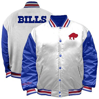 Women's Mitchell & Ness White Buffalo Bills Throwback Plus Size Full-Snap Satin Jacket