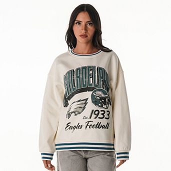 Women's The Wild Collective Cream Philadelphia Eagles Oversized Vintage French Terry Sweatshirt