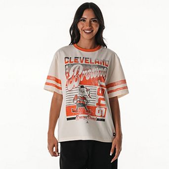 Women's The Wild Collective Cream Cleveland Browns Vintage Drop Shoulder Oversized Boyfriend T-Shirt