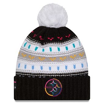 Women's New Era Black Pittsburgh Steelers 2025 NFL Crucial Catch Cuffed Knit Hat with Pom