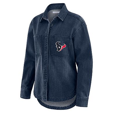 Women's WEAR by Erin Andrews Denim Houston Texans Washed Oversized Denim Full-Snap Shacket
