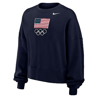 Women's Nike Navy Team USA Oversized Phoenix Pullover Sweatshirt