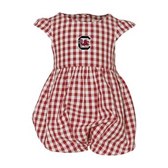 Girl's Infant Garb Garnet South Carolina Gamecocks Cara Gingham Ruffled Bodysuit