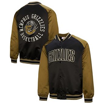 Men's Mitchell & Ness Olive/Black Memphis Grizzlies Clutch Satin Raglan Full-Snap Jacket