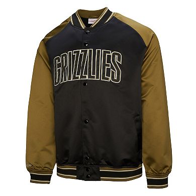 Men's Mitchell & Ness Olive/Black Memphis Grizzlies Clutch Satin Raglan Full-Snap Jacket