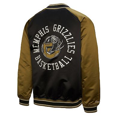 Men's Mitchell & Ness Olive/Black Memphis Grizzlies Clutch Satin Raglan Full-Snap Jacket