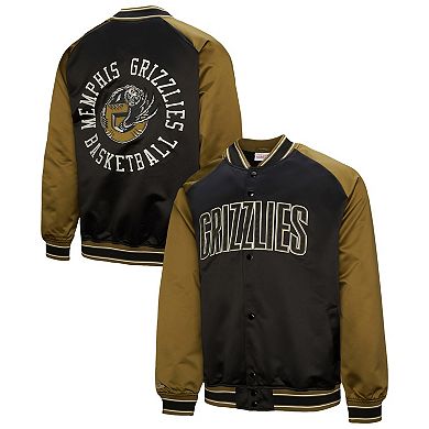 Men's Mitchell & Ness Olive/Black Memphis Grizzlies Clutch Satin Raglan Full-Snap Jacket