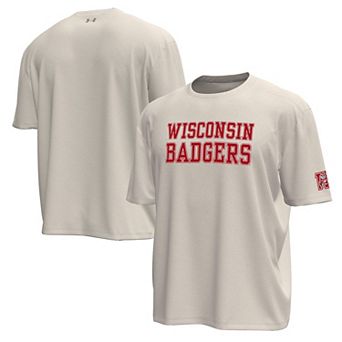 Men's Under Armour Cream Wisconsin Badgers Throwback Motion Heavyweight T-Shirt