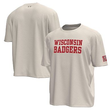 Men's Under Armour Cream Wisconsin Badgers Throwback Motion Heavyweight T-Shirt