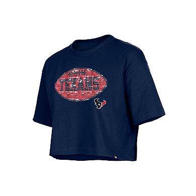 Girl's New Era Navy Houston Texans Flip Sequin Boxy T-Shirt
