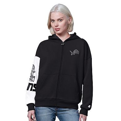 Women's Starter Black Detroit Lions 4th Down Full-Zip Hoodie