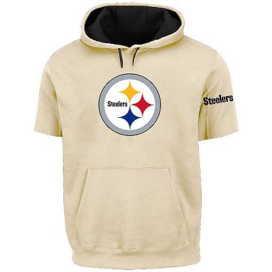 Men's Profile Oatmeal Pittsburgh Steelers Big & Tall Chest Print and Logo Short Sleeve Pullover Hoodie