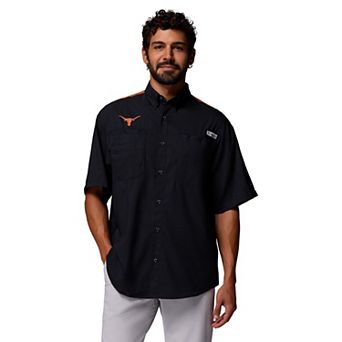 Men's Columbia Black Texas Longhorns Tamiami Colorblock Omni-Shade Button-Down Shirt