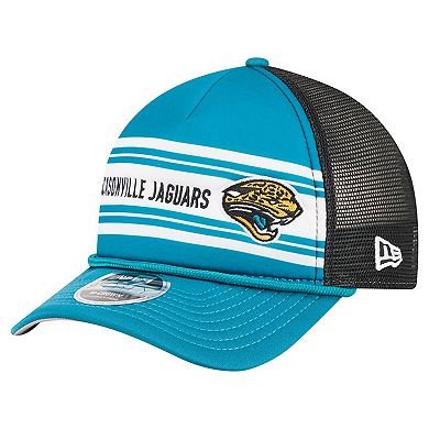 Men's New Era Teal Jacksonville Jaguars Throwback Linear A-Frame 9FORTY Adjustable Hat