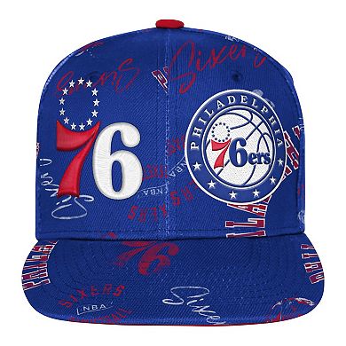 Youth Outerstuff Royal Philadelphia 76ers Street Hooper Allover Print Snapback Hat