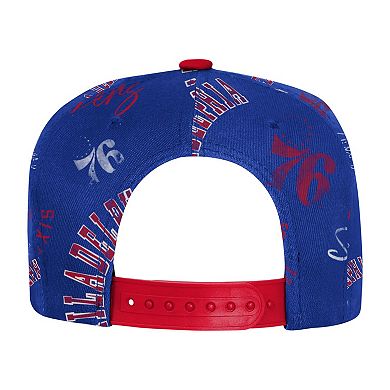 Youth Outerstuff Royal Philadelphia 76ers Street Hooper Allover Print Snapback Hat