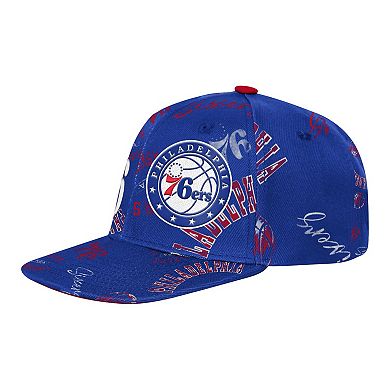 Youth Outerstuff Royal Philadelphia 76ers Street Hooper Allover Print Snapback Hat