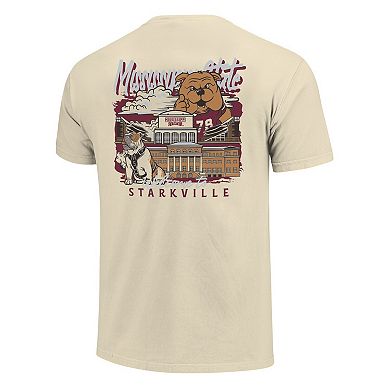 Men's Image One Natural Mississippi State Bulldogs Comfort Colors Hand-Drawn Campus Stack T-Shirt