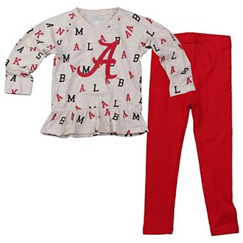 Girls Infant Wes & Willy Oatmeal Alabama Crimson Tide Ruffle Raglan Long Sleeve T-Shirt & Leggings Set
