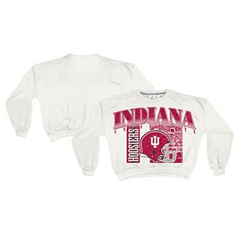 Women's Pressbox White Indiana Hoosiers Oversized Janice Retro Waist-Length Sweatshirt