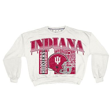 Women's Pressbox White Indiana Hoosiers Oversized Janice Retro Waist-Length Sweatshirt