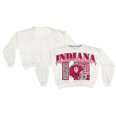 Women's Pressbox White Indiana Hoosiers Oversized Janice Retro Waist-Length Sweatshirt