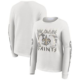 Women's WEAR by Erin Andrews White New Orleans Saints Graphic Waffle Long-Sleeve T-Shirt