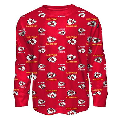 Toddler Outerstuff Red Kansas City Chiefs All-Over-Print Long Sleeve T-Shirt and Pants Sleep Set