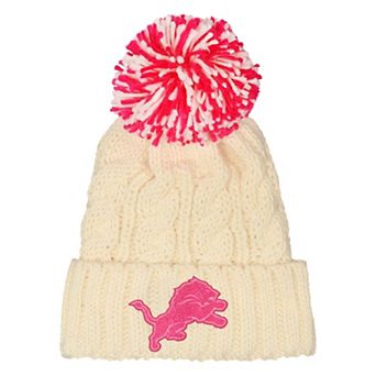 Girls Outerstuff White Detroit Lions Cable Cuffed Knit Hat with Pom
