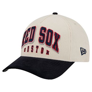 Men's New Era Cream/Navy Boston Red Sox Sided Corduroy 9FORTY A-Frame Adjustable Hat