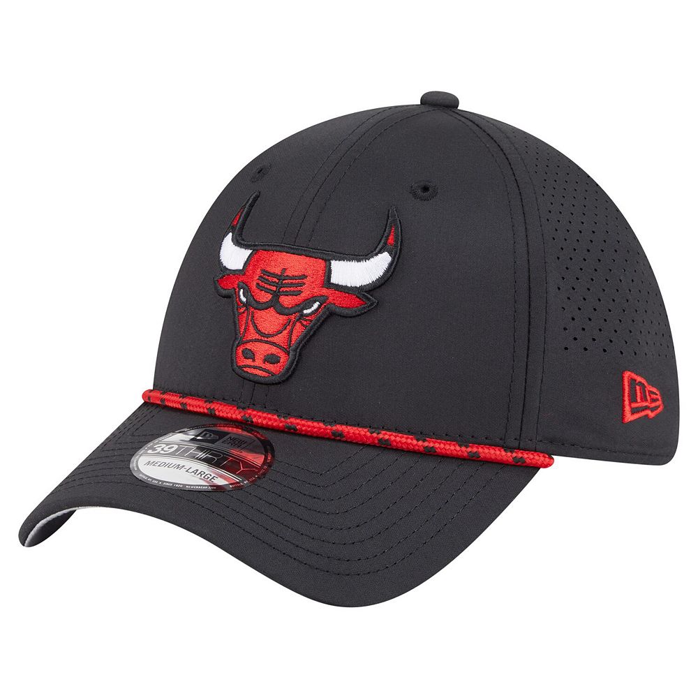 Men's New Era Black Chicago Bulls Featherweight Poly Rope Flex 39Thirty Hat