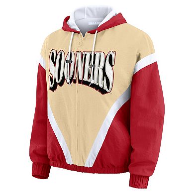 Women's WEAR by Erin Andrews Gold/Crimson Oklahoma Sooners Colorblock Full-Zip Hoodie Windbreaker Jacket