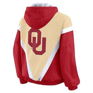 Women's WEAR by Erin Andrews Gold/Crimson Oklahoma Sooners Colorblock Full-Zip Hoodie Windbreaker Jacket