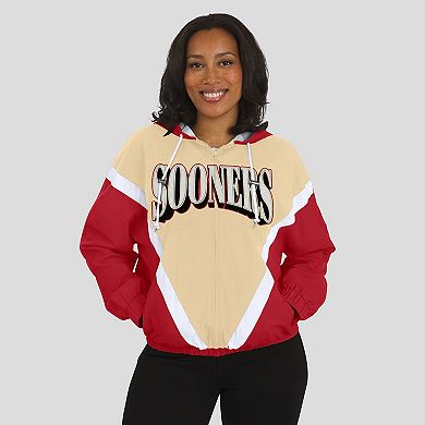 Women's WEAR by Erin Andrews Gold/Crimson Oklahoma Sooners Colorblock Full-Zip Hoodie Windbreaker Jacket