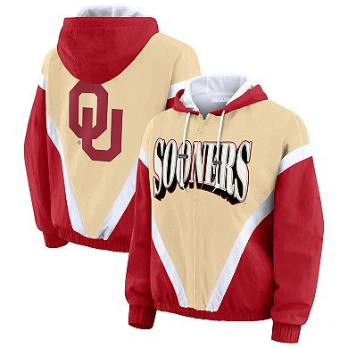 Women's WEAR by Erin Andrews Gold/Crimson Oklahoma Sooners Colorblock Full-Zip Hoodie Windbreaker Jacket