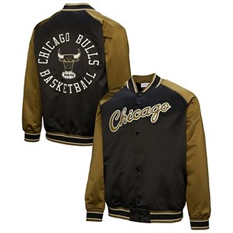 Men's Mitchell & Ness Olive/Black Chicago Bulls Clutch Satin Raglan Full-Snap Jacket