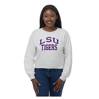 Women's ZooZatz Oatmeal LSU Tigers Chenille Cropped Sweatshirt