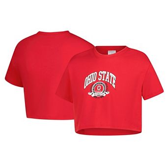 Girls Youth ZooZatz Scarlet Ohio State Buckeyes Laurels Tri-Blend Cropped T-shirt