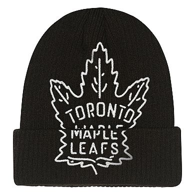 Youth Mitchell & Ness Black Toronto Maple Leafs Neon Line Lights Cuffed Knit Hat