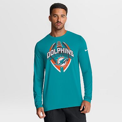Men's Nike Aqua Miami Dolphins Primetime Legend Icon Performance Long Sleeve T-Shirt