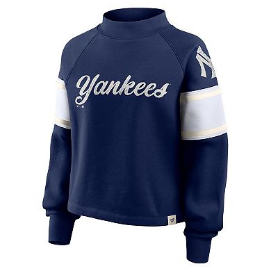 Women's Fanatics Navy New York Yankees Oversized Toss Sweep Raglan Pullover Sweatshirt