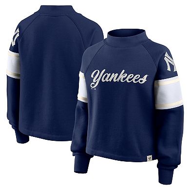 Women's Fanatics Navy New York Yankees Oversized Toss Sweep Raglan Pullover Sweatshirt