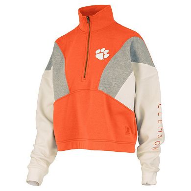 Women's Pressbox Orange Clemson Tigers Ferrara Color Block Quarter-Zip Sweatshirt