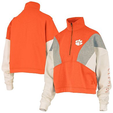 Women's Pressbox Orange Clemson Tigers Ferrara Color Block Quarter-Zip Sweatshirt
